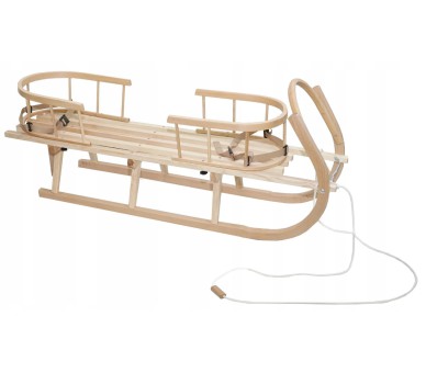 Sanki CLASSIC drewniane z oparciem i śpiworkiem wełnianym - GRANAT LEN