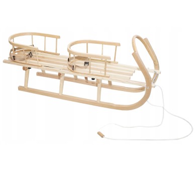 Sanki CLASSIC drewniane z oparciem i śpiworkiem wełnianym - CZERWONY LEN