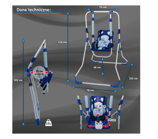 Zestaw set 4w1 Huśtawka dla dzieci + krzesełko, tacka, pałąk stabilizujący Księżniczka