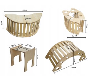 Zestaw drewniany bujak Montessori L mod. B + taboret + blat