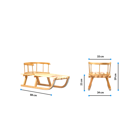 Sanki drewniane z oparciem dla dziecka Polskie na Prezent Zima Oldschool